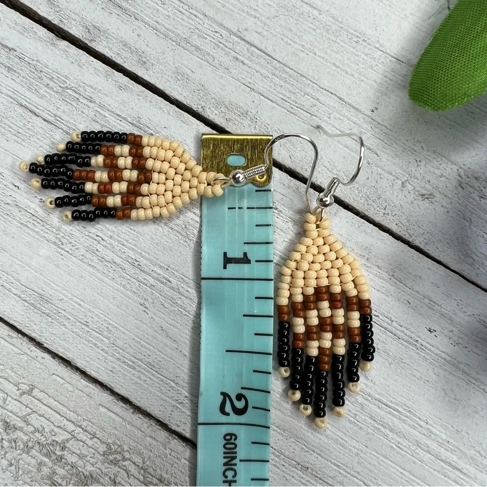 Mini Seed‎ Beaded Earrings 2 inches Long Handmade Jewelry Neutral Color Earrings